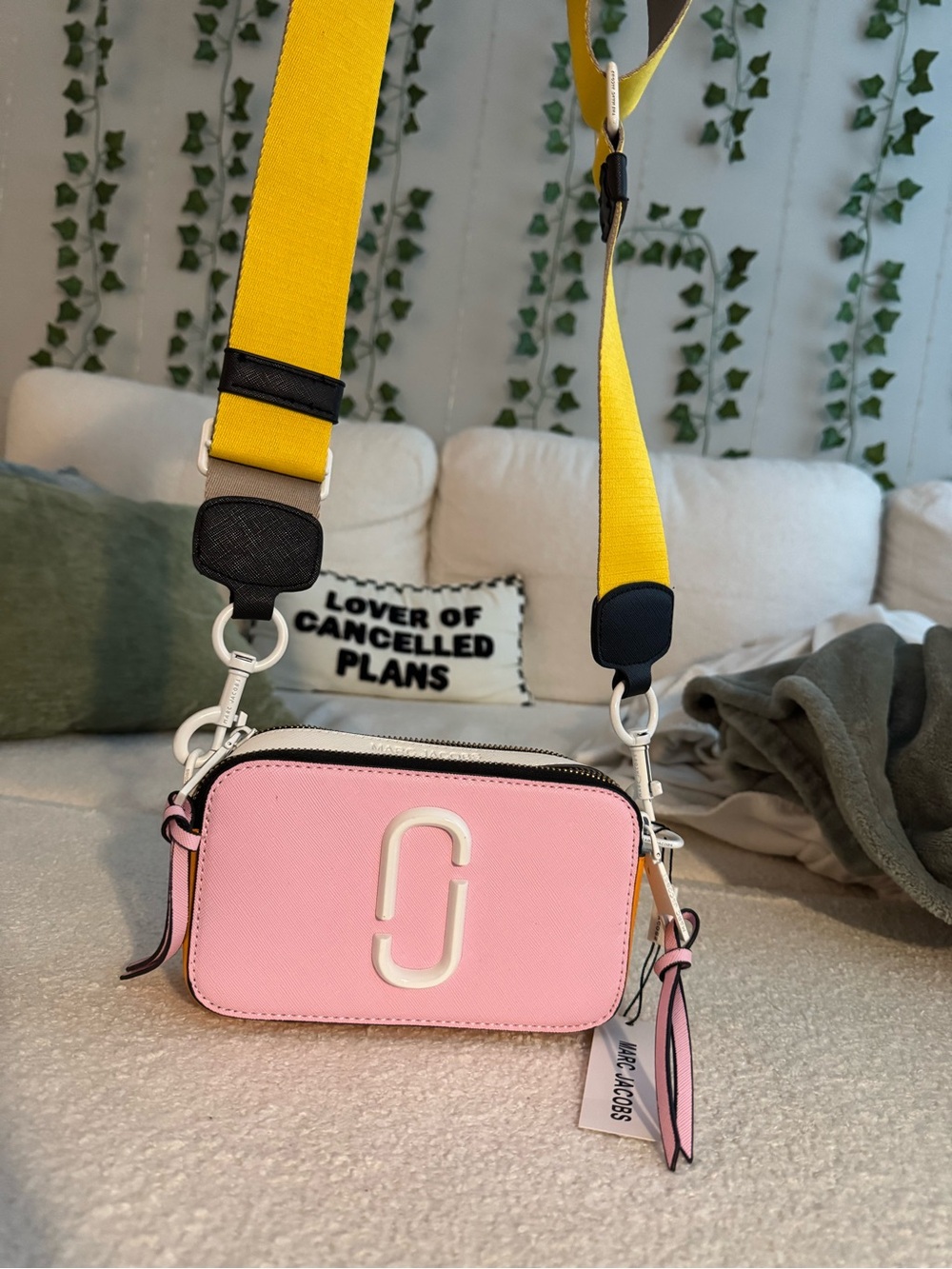Marc Jacobs Pink Camera Crossbody with Yellow Strap